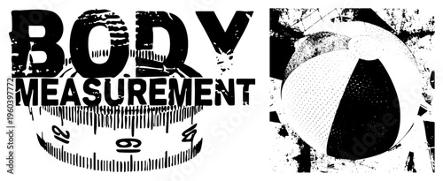 Body measurement logo with tape measure, fitness tracking, health assessment, size chart design, weight monitoring tool.