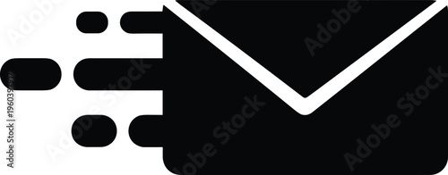 Black envelope with motion lines icon illustration, fast mail symbol for quick email, messaging, communication, delivery, and correspondence graphics