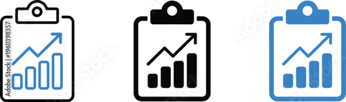 Business report and analytics icon with growing chart. Symbol of data analysis, performance growth and positive results. Ideal for financial reports, business dashboards, marketing analytics and sale