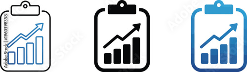 Business report and analytics icon with growing chart. Symbol of data analysis, performance growth and positive results. Ideal for financial reports, business dashboards, marketing analytics and sale