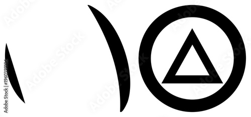 Minimalist vector design featuring curved arcs and circular triangle, modern graphic elements, clean, art, symbolic shapes.