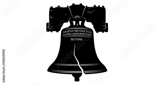 Cracked Liberty Bell Silhouette - Symbol of American Independence and Freedom