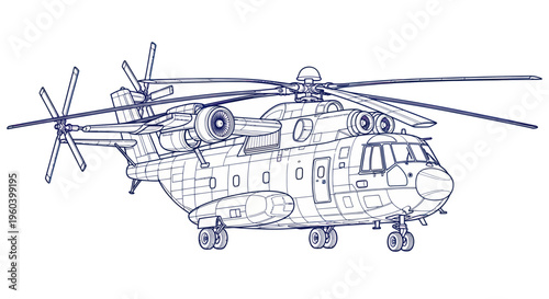 Heavy Lift Helicopter Blueprint Sketch