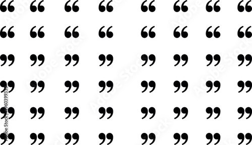 Black and white quotation marks silhouette vector illustration pattern, typographic icon set, punctuation symbol design artwork style