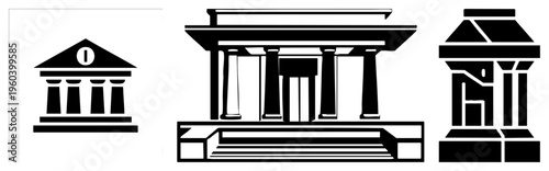 Ancient Greek temple, Doric, Ionic, Corinthian orders, classical architecture, vector, historical building styles, temple facades.