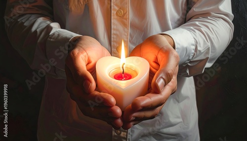 A person holds a heart-shaped candle