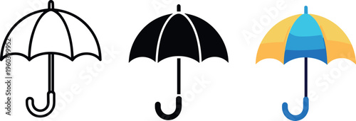 Black and white umbrella silhouette vector illustration set, weather protection icon collection, rain symbol design artwork style