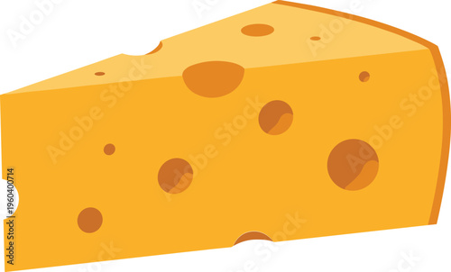 Cartoon Swiss cheese wedge illustration, yellow dairy food icon with holes, culinary symbol for cooking, snack, kitchen, and nutrition graphics