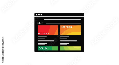 Web page, user interface, browser window, SEO metrics, vector illustration