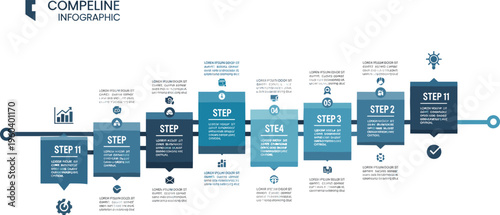 Business timeline infographic vector with process steps milestones and workflow diagram for corporate strategy planning presentation and project management design