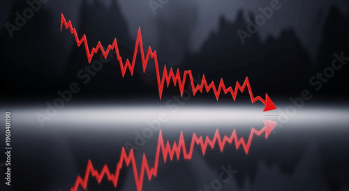 Red stock market graph showing a sharp decline, symbolizing economic recession and financial crisis.
