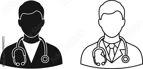 Professional medical doctor avatar icon set, solid and outline vector illustration.