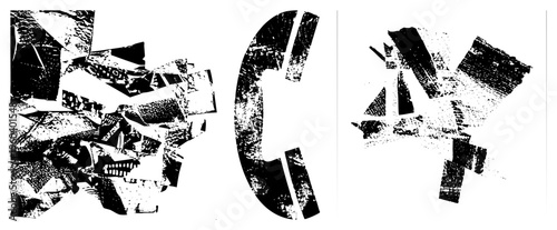 Stylized graphic composed of torn paper fragments with embedded typography, bold geometric forms, and gritty texture, rendered in flat vector art with halftone grain effect.