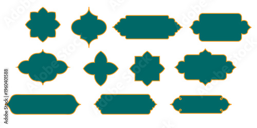 Islamic Frame Shape Vector with Ramadan Vintage Pattern. Elegant Muslim Architecture Design with Golden Ornamental Elements