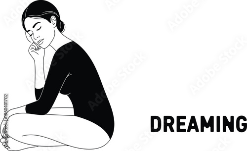 Serene woman lost in thought and daydreaming peacefully