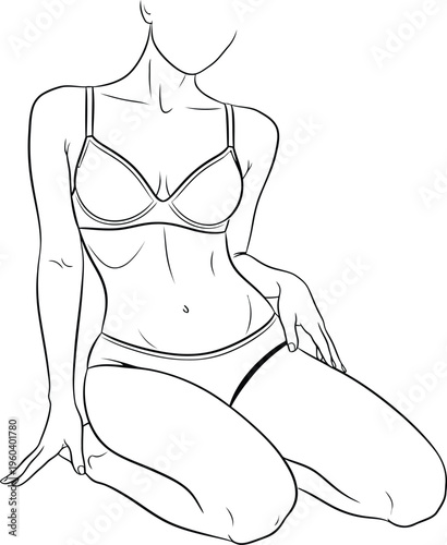 Kneeling woman in lingerie sketch