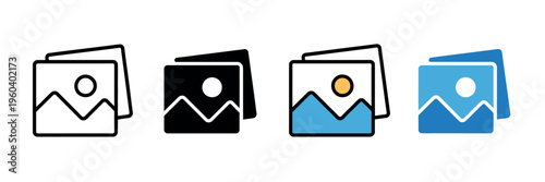 Photo gallery album icon vector with image file symbols for media library, picture storage, photography portfolio, and digital content management