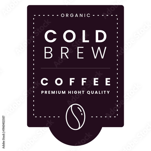 Dark purple cold brew coffee label with white bean icon
