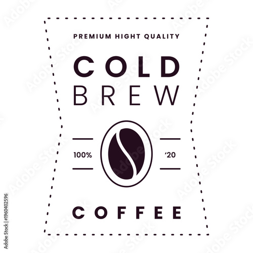 White hourglass cold brew coffee label with bean icon