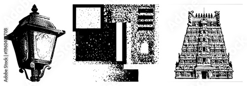 Vintage gas lamp with filigree frame, cast iron mounting, frosted glass panel, classic urban lighting, historical street fixture, antique lantern design.