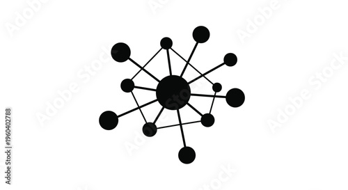 Black network connections symbol in minimalist style with simple lines and shapes on white background for business and technology isolated on white background
