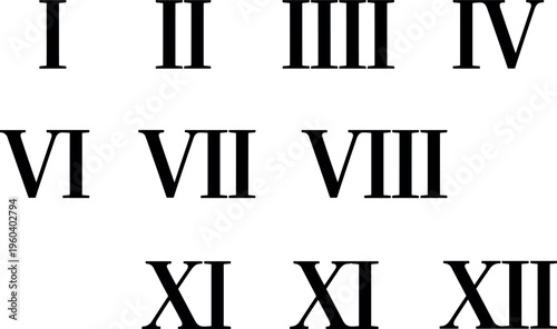 Roman numeral vector illustration with decorative design, elegant clock artwork, creative numbering composition, ornamental background pattern