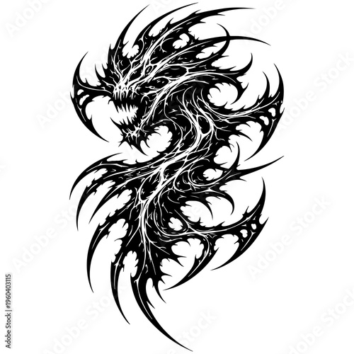 Detailed Black and White Aggressive Alien Symbiote - Edgy Illustration