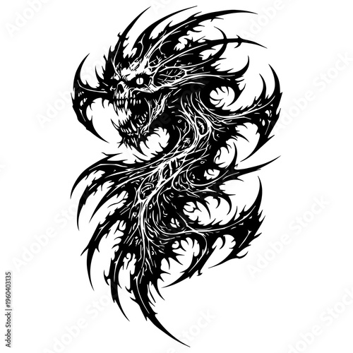 Gothic Biomechanical Alien Tattoo Design - Dark Tribal Tattoo Art