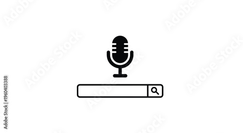 Microphone icon in simple black line style for podcasting and voice search on white background isolated on white background