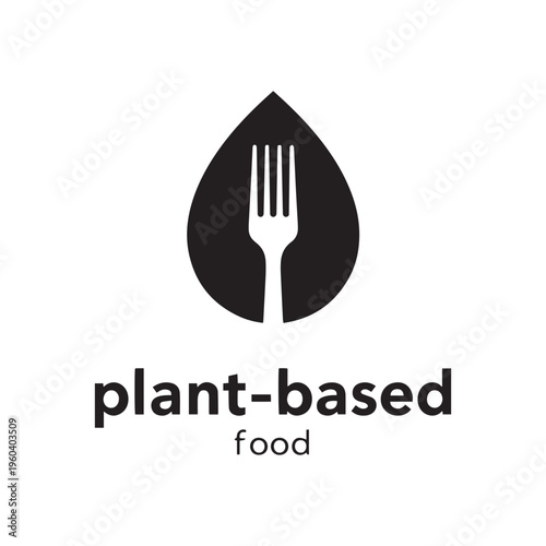 Modern Plant Based Food Logo with Leaf and Fork Negative Space Icon