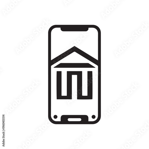 Sleek Smartphone Icon with Bank Symbol for Online Financial Services