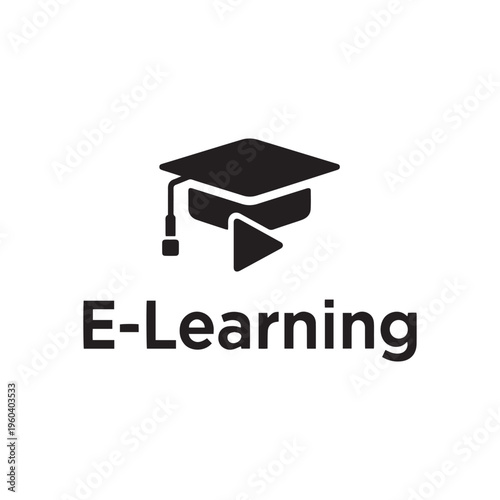Modern E Learning Logo with Graduation Cap and Play Button Icon