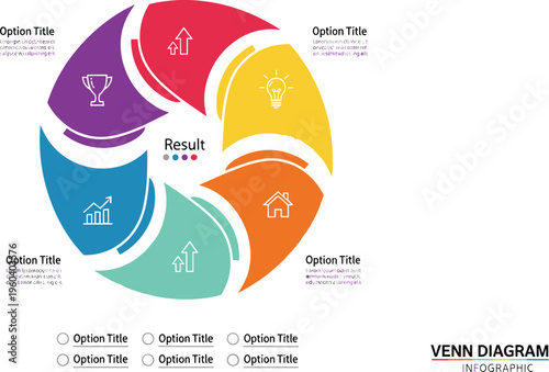 Circular Venn diagram infographic vector template for business options comparison process flow analysis and presentation design elements