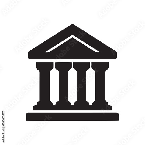 Classic Black And White Bank Building Icon For Financial Services