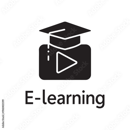 E-learning Black Glyph Icon for Online Education and Video Courses