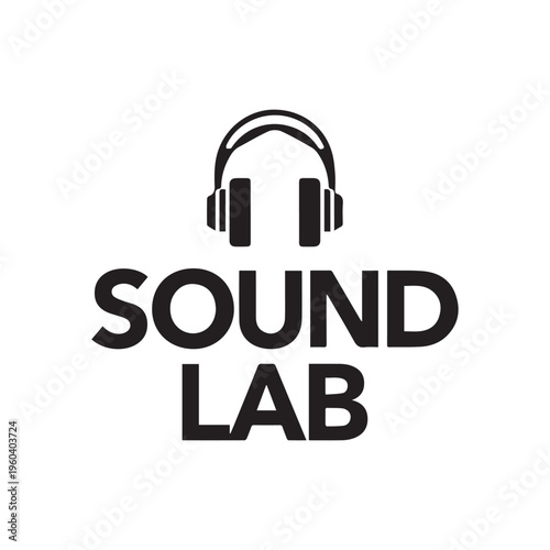 Minimalist Sound Lab Logo with Headphones Icon for Audio Brands