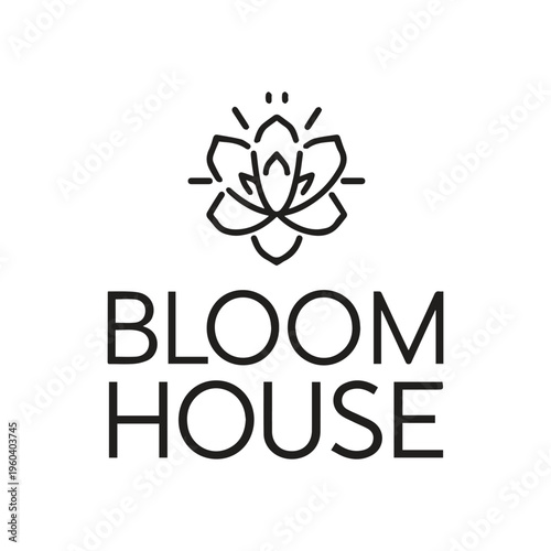 Minimalist Line Art Lotus Flower Logo for Bloom House Wellness Brand