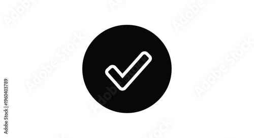 Free Download Black circle icon with white checkmark in minimalist style for business success isolated on white background - GFXLoad