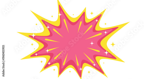 Bright Pink and Yellow Starburst Explosion with Sparkles - Comic Book Style