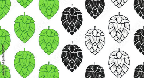 Green and Black Hop Cones Pattern - Craft Beer Ingredient Background