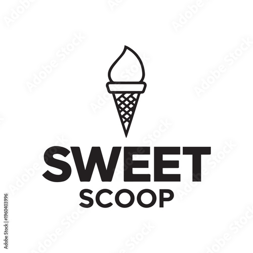 Sweet Scoop Ice Cream Shop Logo Minimalist Black and White Design