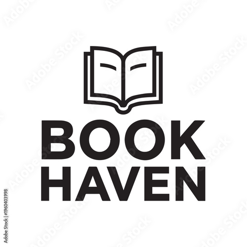 Minimalist Book Haven Logo Black And White Open Book Icon Design