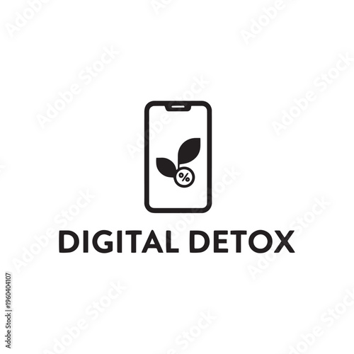 Minimalist Digital Detox Logo with Smartphone Plant and Percent Symbol