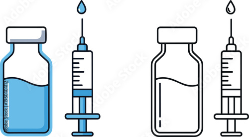 Medical vials and syringes vector illustration showing injection preparation, healthcare equipment, pharmaceutical concept, vaccination, medicine administration, hospital tools