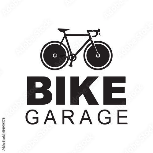 Minimalist Black Bike Garage Logo with Road Bicycle Silhouette Vector