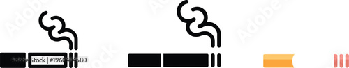 Cigarette, smoking icon with smoke symbol, tobacco illustration for health warning, addiction concept, nicotine use pictogram, medical risk isolated design.