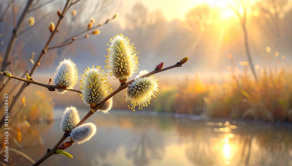 Fototapeta premium A serene landscape with a river at sunrise