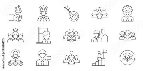 Teamwork and leadership icons representing business success and professional development