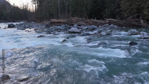 Rushing River Flowing Through a Rocky Forest Landscape in British Columbia, Canada
