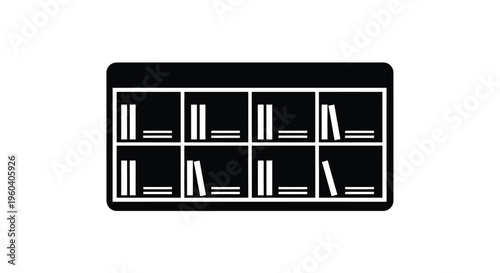 Library Icon: a minimalist illustration of a library bookcase filled with books, embodying knowledge, learning, and the pursuit of wisdom.